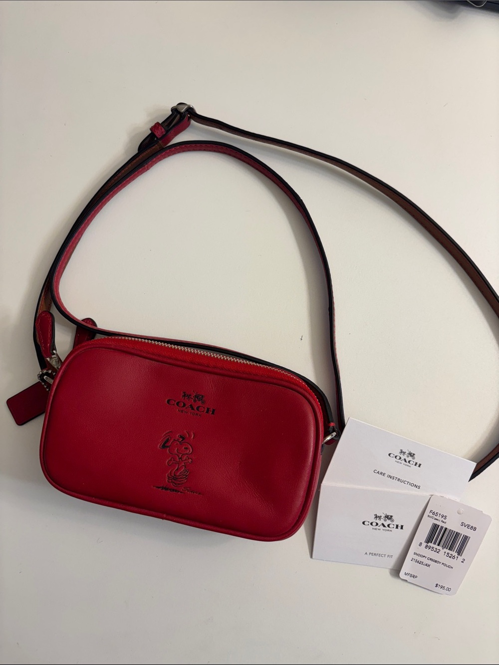 Coach Red Leather Snoopy Peanuts Crossbody Bag Purse
